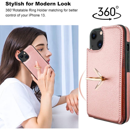 Folosu Compatible with iPhone 13 Case Wallet with Card Holder, 360°Rot Rose Gold