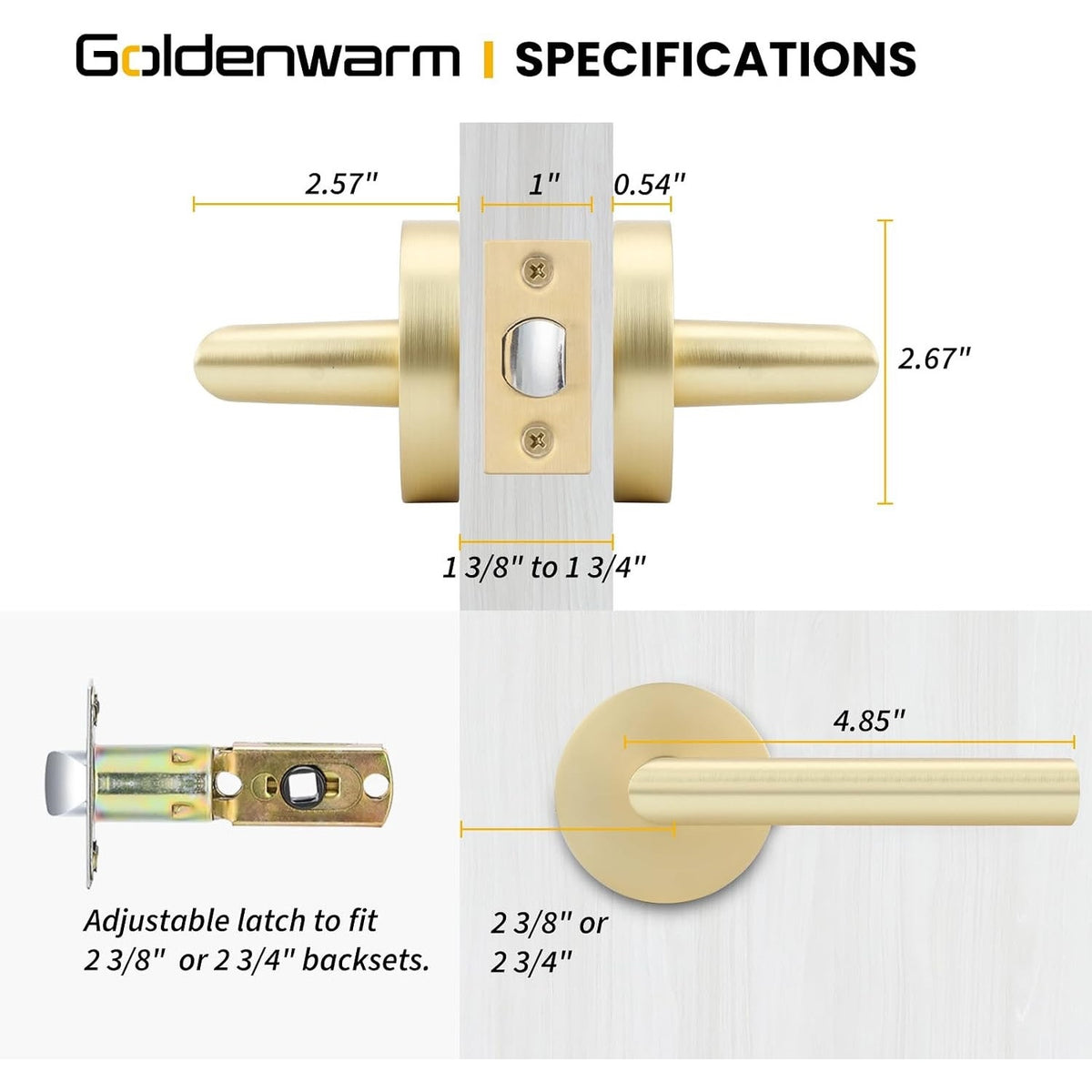 Goldenwarm Gold Closet Door Handles Interior, Brushed Brass Interior Passage Door Handles, Heavy Duty Zinc Alloy Brushed Gold Door Lever For Hall And Closet (1 Pack)