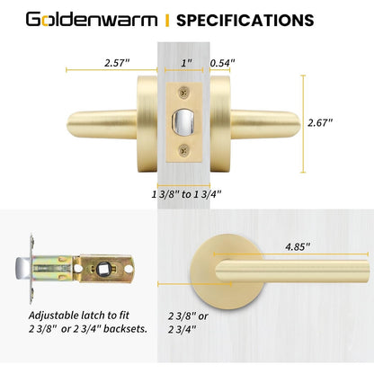 Goldenwarm Gold Closet Door Handles Interior, Brushed Brass Interior Passage Door Handles, Heavy Duty Zinc Alloy Brushed Gold Door Lever For Hall And Closet (1 Pack)