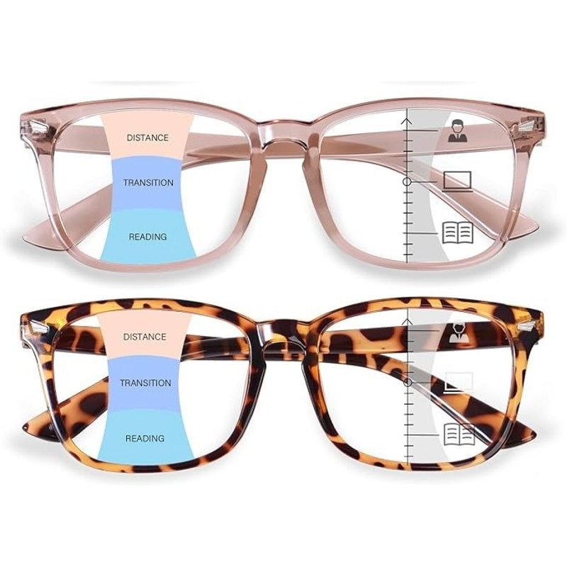 OPTOFENDY Progressive Multifocal Reading Glasses For Women Men,2 Pack Multicolor