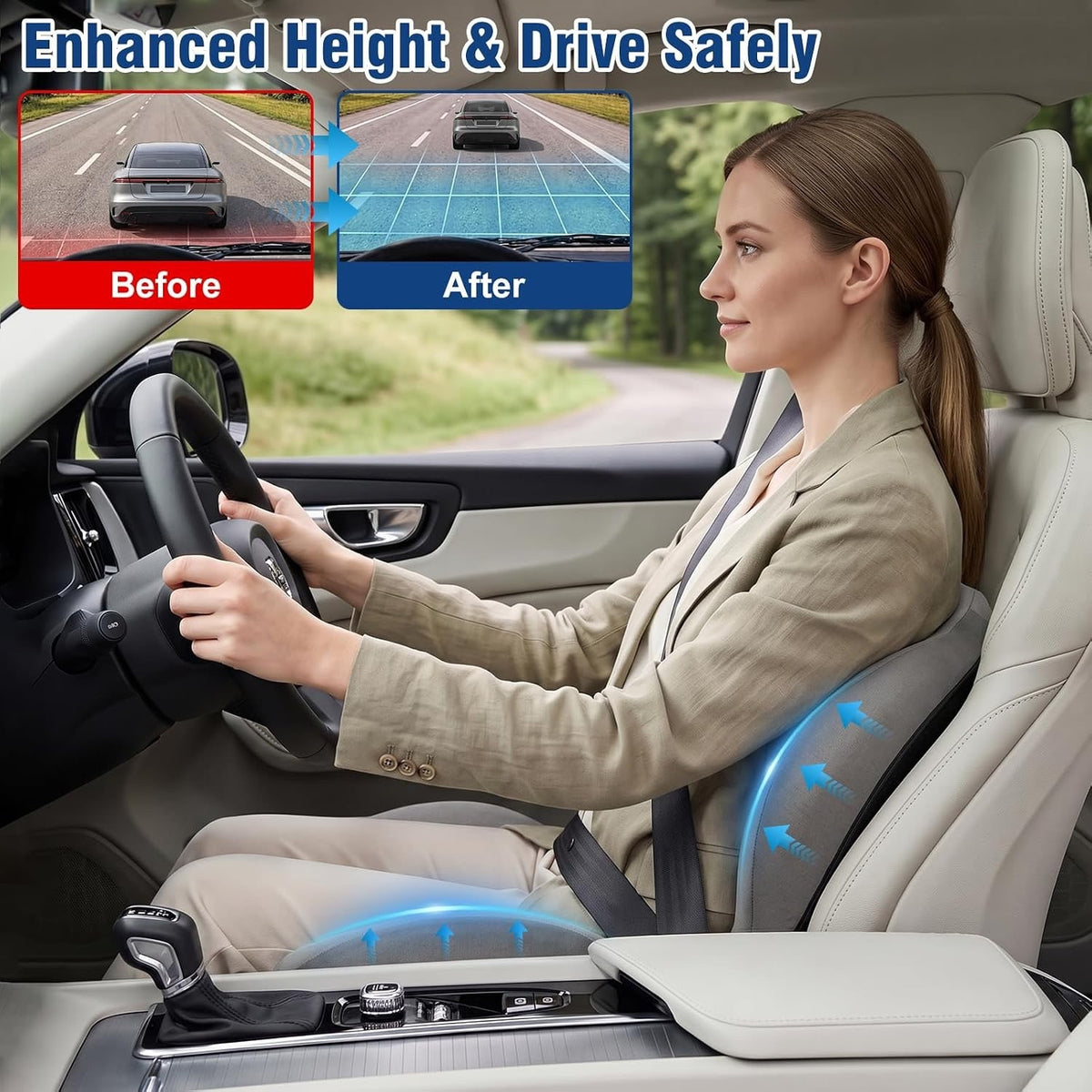 Car Seat Cushion Office Chair Cushion with Lumbar Support Pillow-GRAY