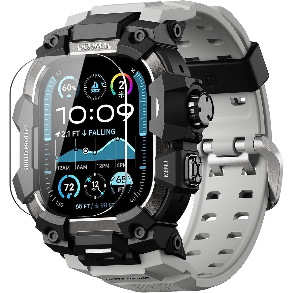 ULTIMAL Rugged Case with Band for Apple Watch Ultra 4/3/2/1, 49mm Gray