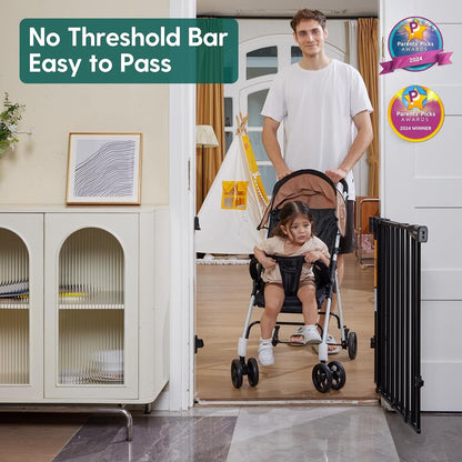 Babelio Baby Gate for Stairs, Kitchen & Doorways, No Bottom Bar| One-Handed