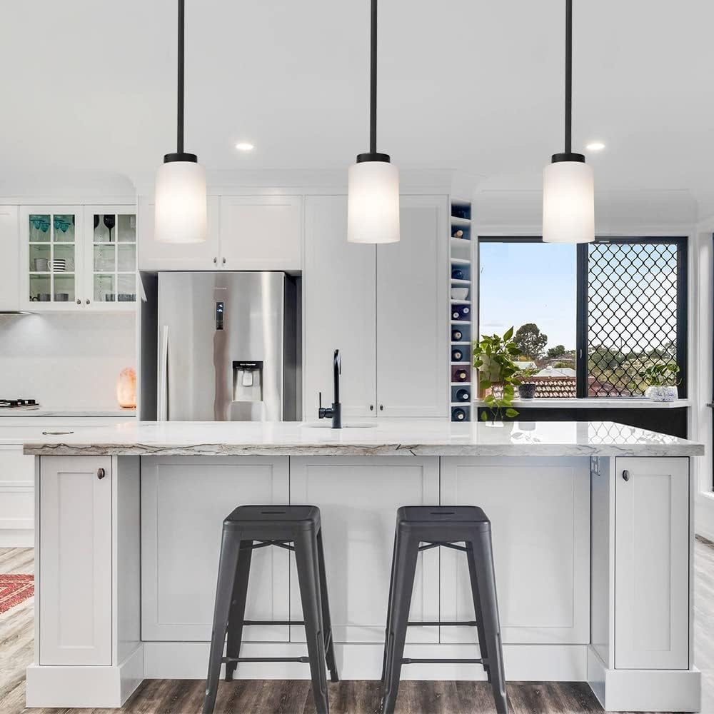 TODOLUZ Black Pendant Light Fixture With Opal White Glass, Farmhouse Mini-BLACK