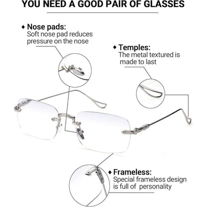 TERAISE 3Packs Frameless Metal Reading Glasses For Men/Women Blue Light Blocking