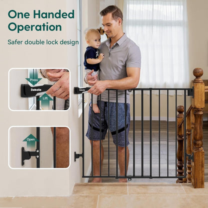 Babelio Baby Gate for Stairs, Kitchen & Doorways, No Bottom Bar| One-Handed