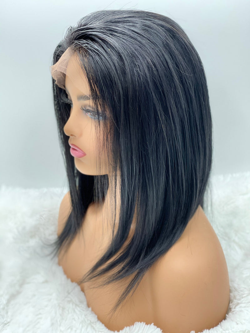 12" Straight 13x3 Frontal Lace Wig #1 Jet Black Hair 180% Density