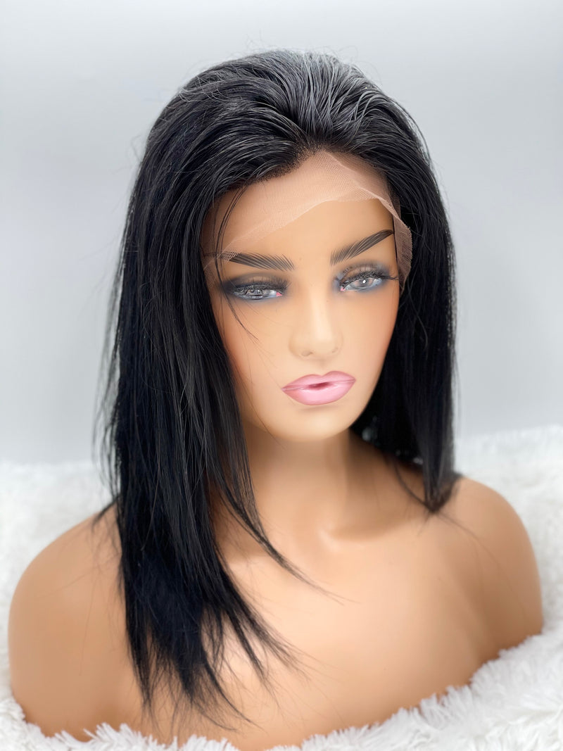 12" Straight 13x3 Frontal Lace Wig #1 Jet Black Hair 180% Density